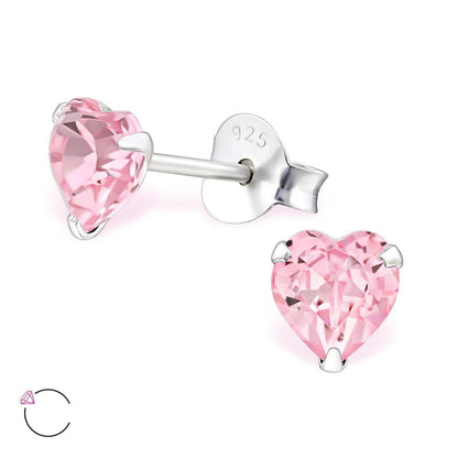 Roze Hartvormige Kristallen Oorbellen In ’zilveren Kristallen Oorbellen Hartje’