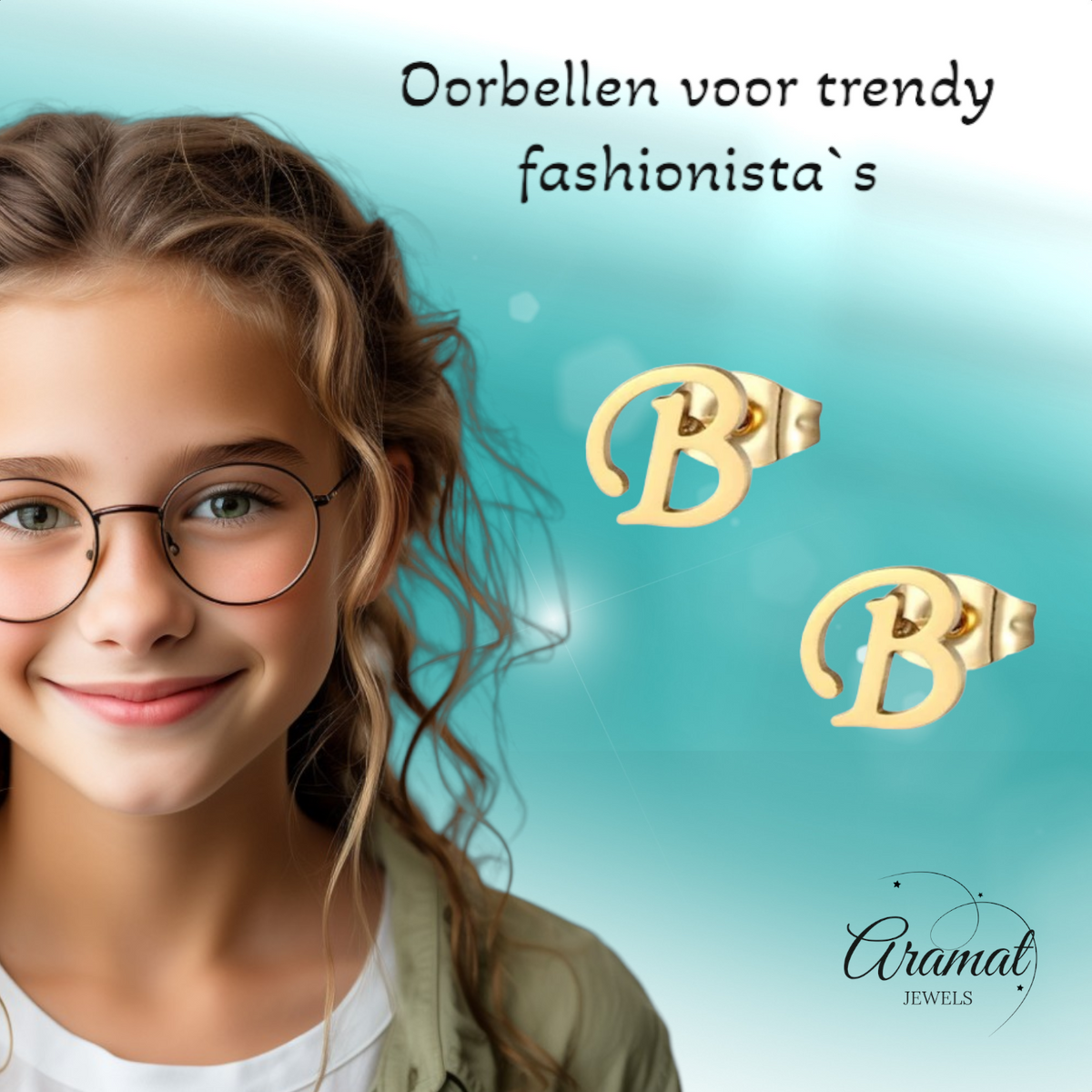Goudkleurige RVS oorstekers Letter B