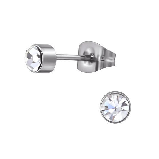 Transparent crystal stud earrings – 4mm silver stainless steel