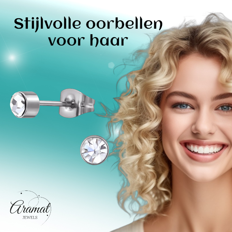 Transparante kristal oorstekers – 4mm zilver RVS