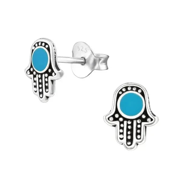 Sterling hamsaan oorbellen met turquoise steen