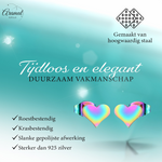 Regenboog hartjes oorstekers – 9x8mm vrolijk RVS