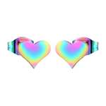 Regenboog hartjes oorstekers – 9x8mm vrolijk RVS