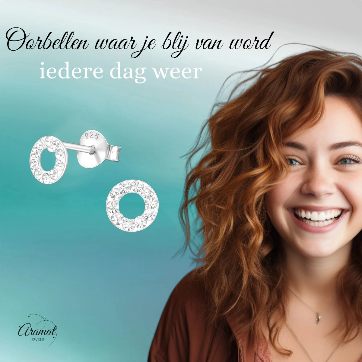 Open cirkel oorbellen zilver transparant kristal