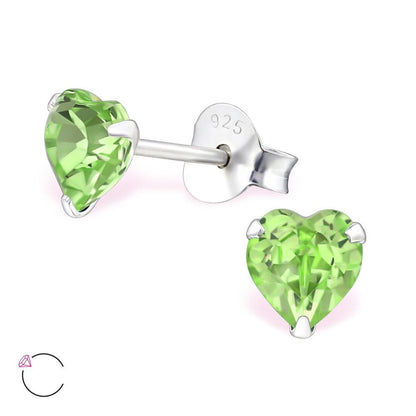 Zilveren Kristallen Oorbellen Hartvormig Met Groene Kubussen