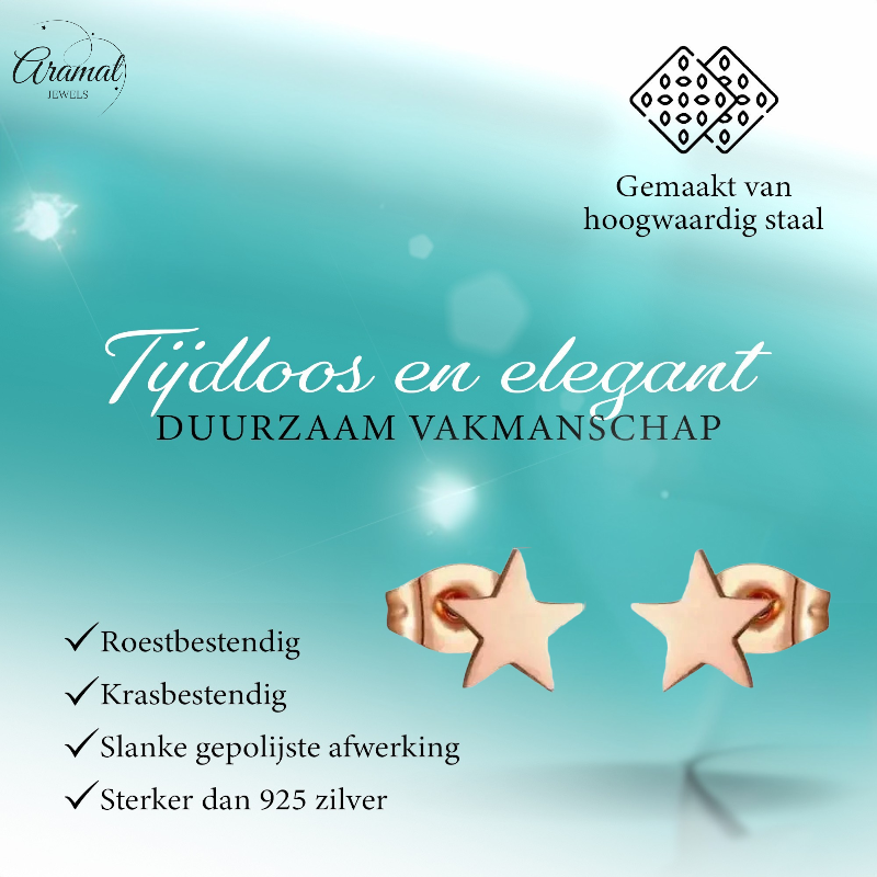 Ster oorstekers rosegoud staal – 7mm tijdloos
