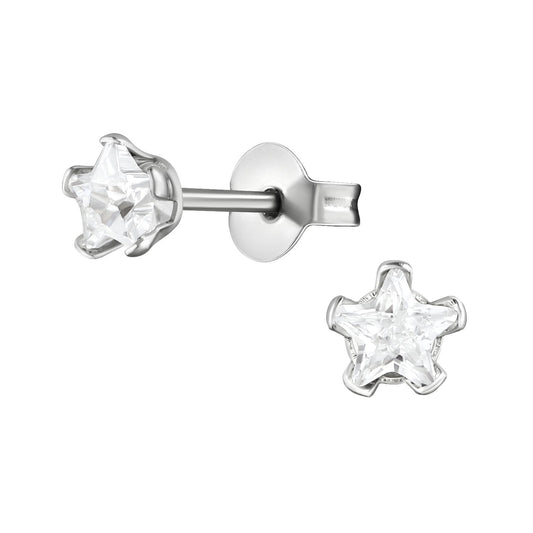 Sterling Silver Star Stud Earrings In Stalen Zirkonia Oorbellen - Ster -zirkonia-oorbellen-chirurgisch Staal