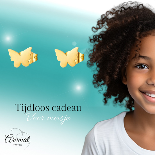 Gold-colored butterfly ear studs 11x8 mm