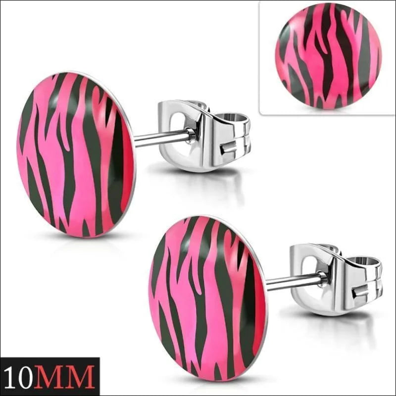 Roze zebraprint ronde oorbellen