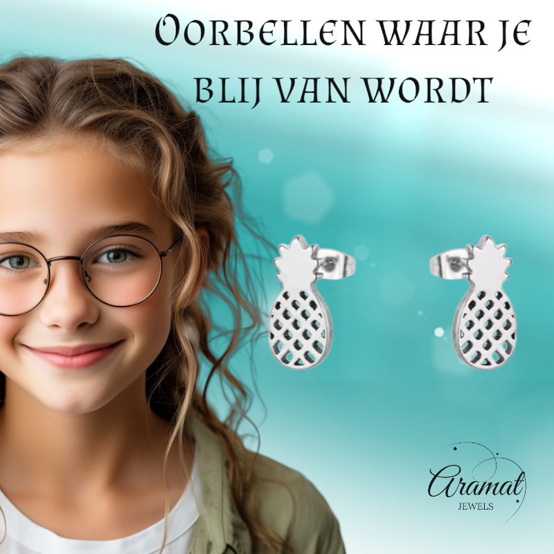 Stalen Oorbellen Ananas - Zomerse Accessoires