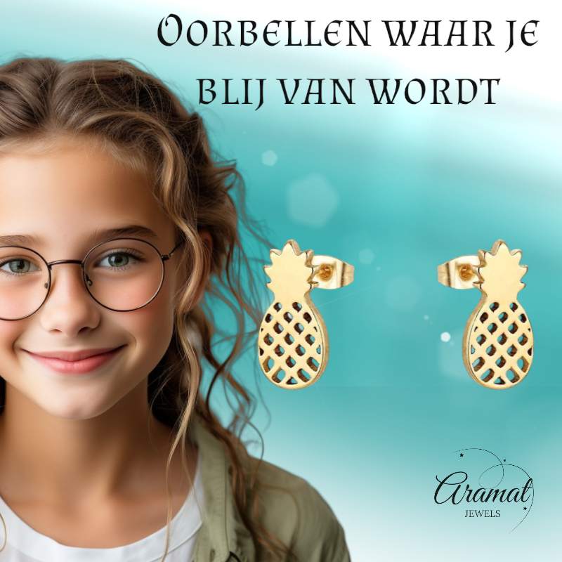 Stalen Oorbellen Ananas - Zomerse Accessoires