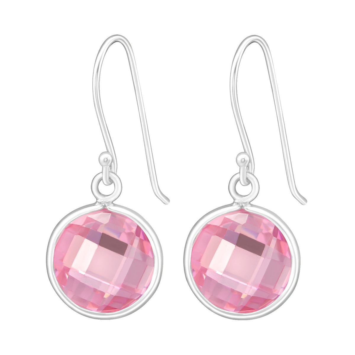 Roze Zirkonia Oorhangers Met Roze Quartz Druppel Oorbellen