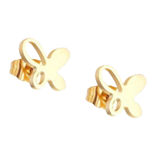 Gold-colored butterfly ear studs 9x8 mm