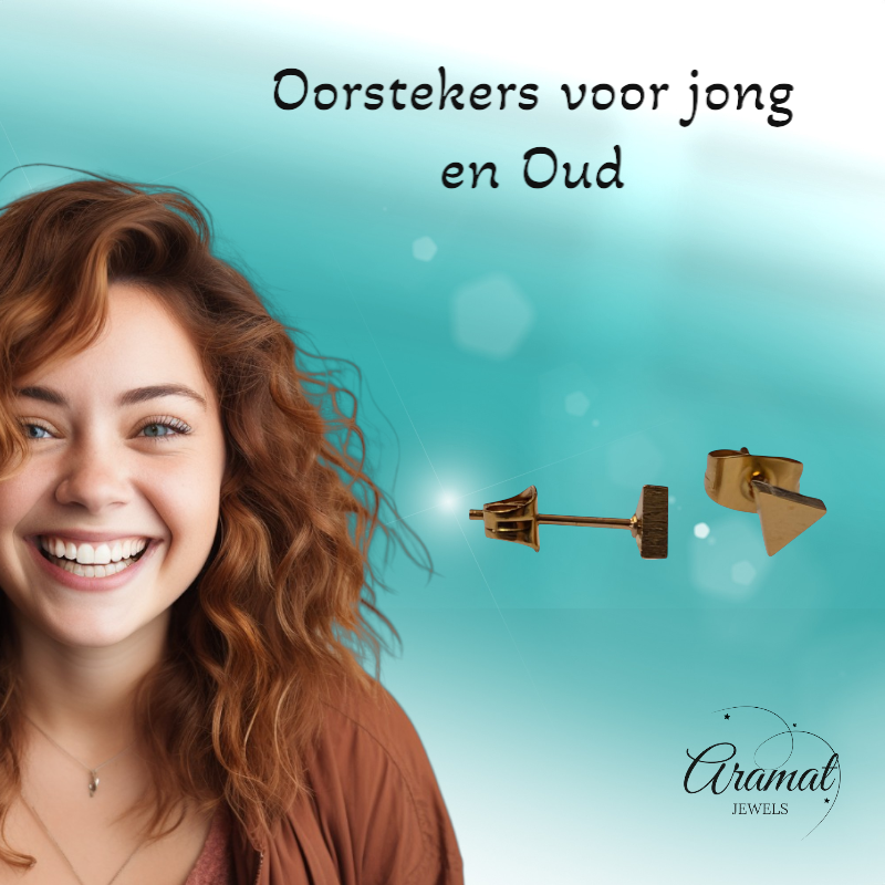 Stalen Oorbellen Driehoek Goudkleur – 5mm