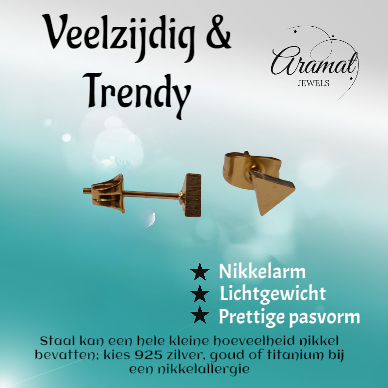 Stalen Oorbellen Driehoek Goudkleur – 5mm
