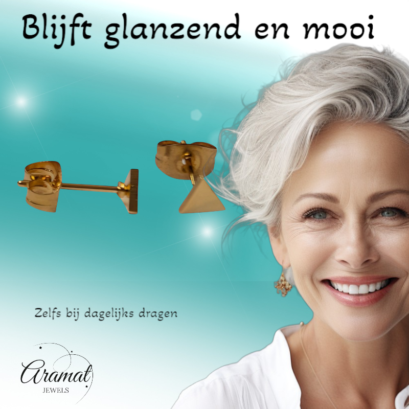 Stalen Oorbellen Driehoek Goudkleur – 4mm