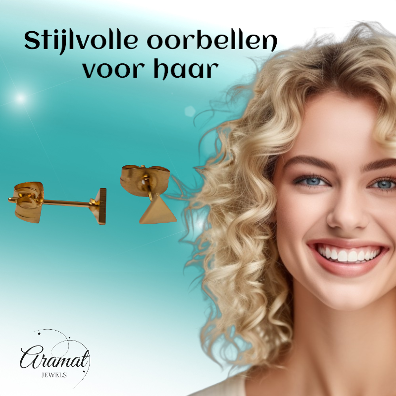 Stalen Oorbellen Driehoek Goudkleur – 4mm