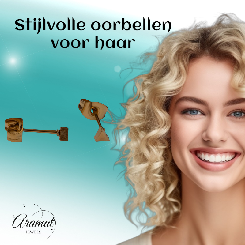 Stalen Oorbellen Driehoek Goudkleur – 3mm