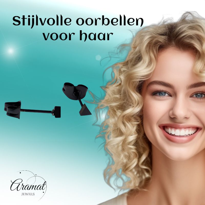 Stalen Oorbellen Driehoek Zwart – 3mm