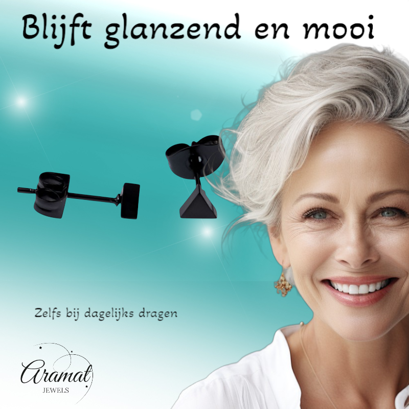 Stalen Oorbellen Driehoek Zwart – 4mm