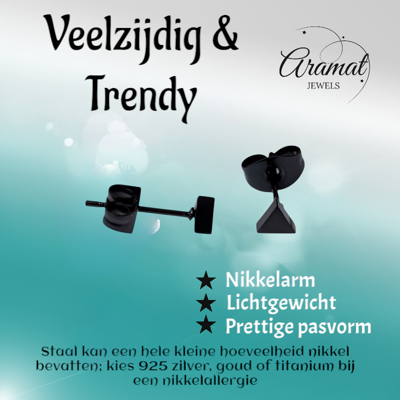 Stalen Oorbellen Driehoek Zwart – 4mm