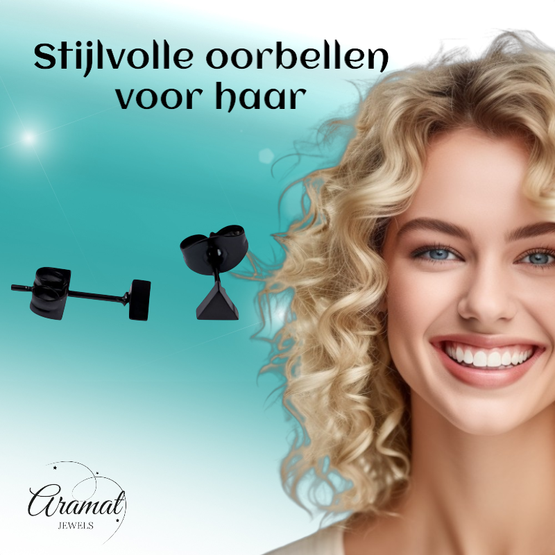 Stalen Oorbellen Driehoek Zwart – 4mm