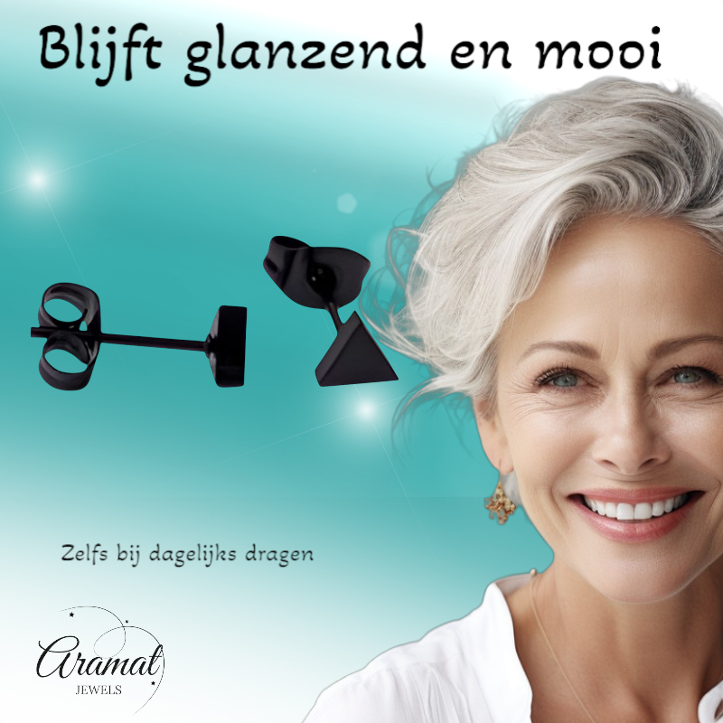 Stalen Oorbellen Driehoek Zwart – 5mm