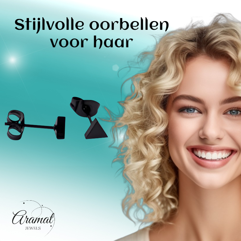 Stalen Oorbellen Driehoek Zwart – 5mm