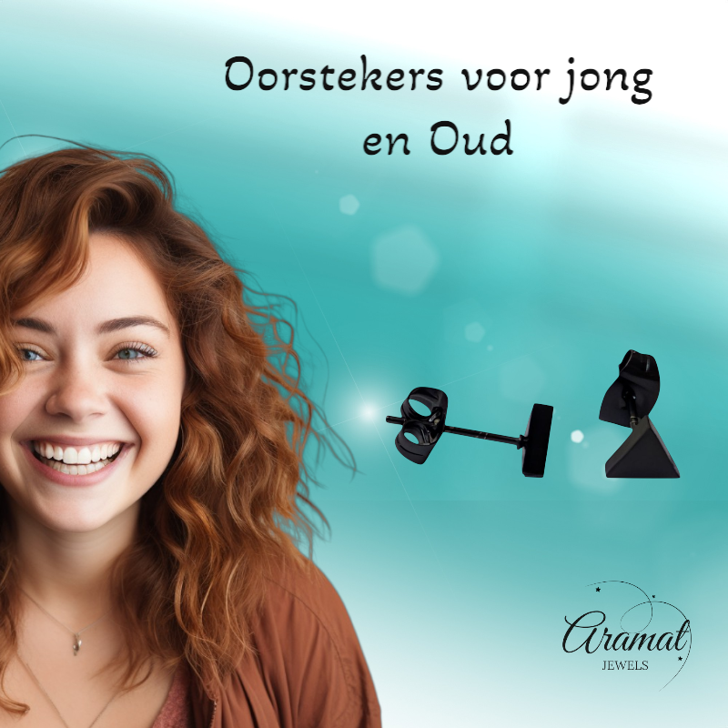 Stalen Oorbellen Driehoek Zwart – 6mm