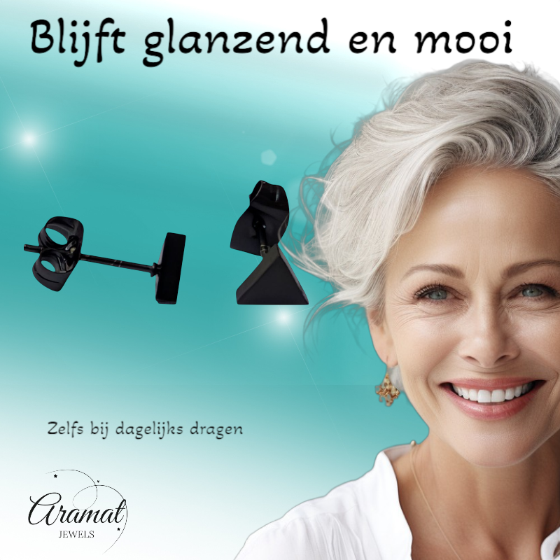Stalen Oorbellen Driehoek Zwart – 6mm