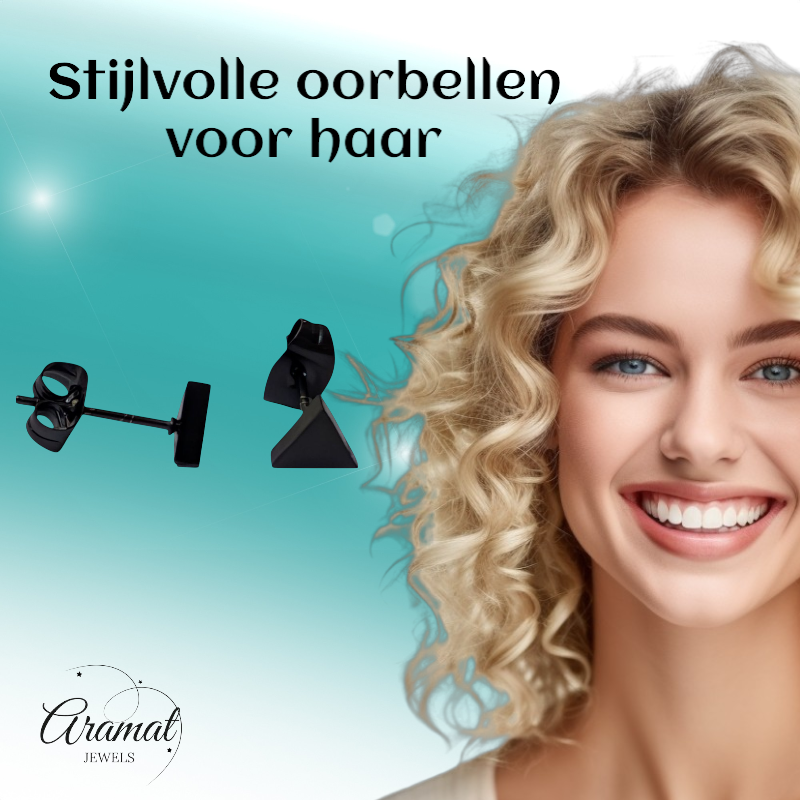 Stalen Oorbellen Driehoek Zwart – 6mm