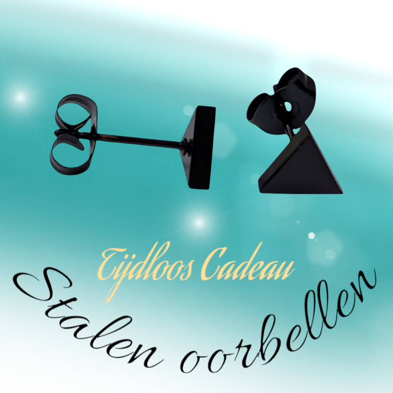 Stalen Oorbellen Driehoek Zwart – 7mm