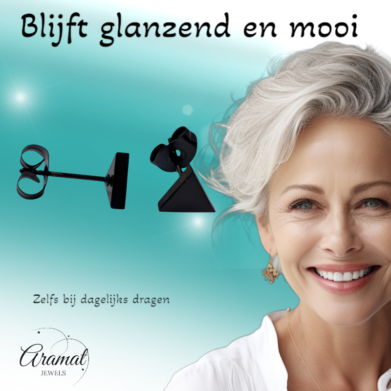 Stalen Oorbellen Driehoek Zwart – 7mm