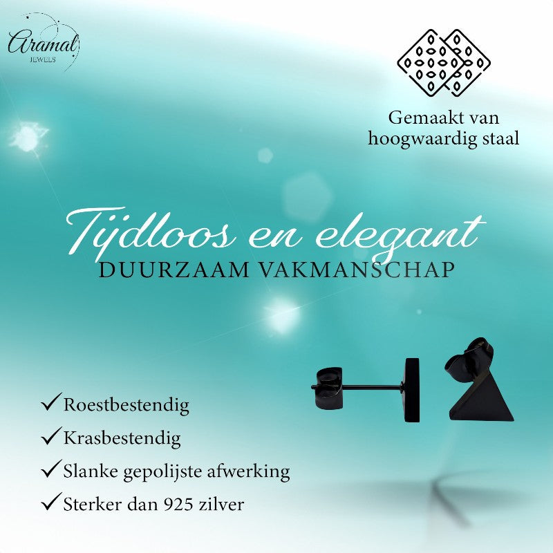 Stalen Oorbellen Driehoek Zwart – 8mm