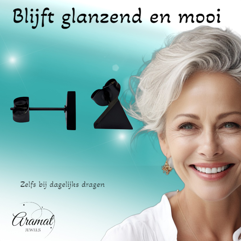 Stalen Oorbellen Driehoek Zwart – 8mm