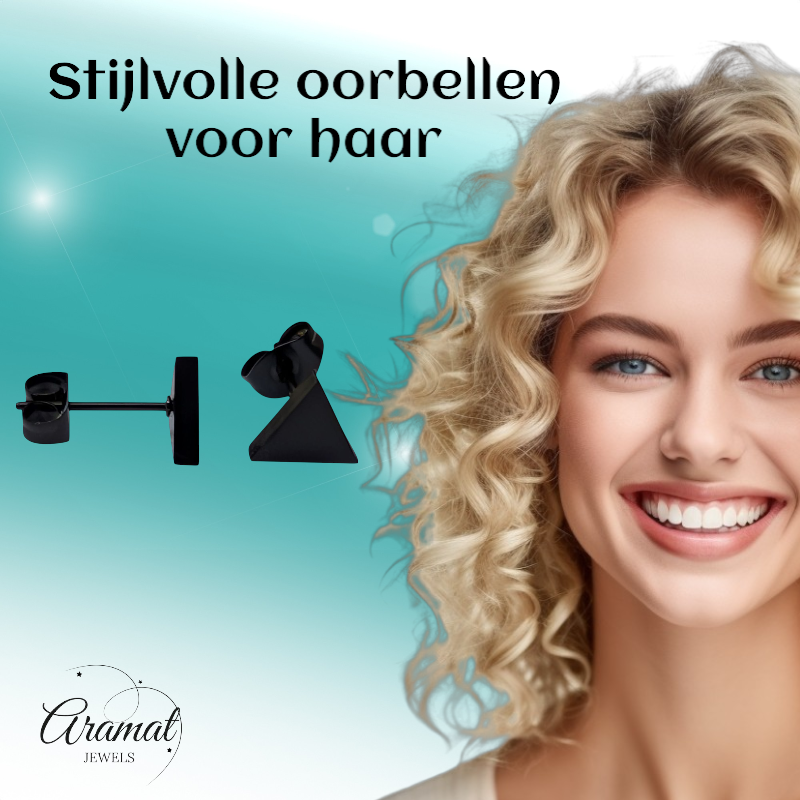 Stalen Oorbellen Driehoek Zwart – 8mm