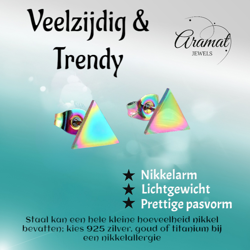 Stalen Oorbellen Driehoek Multikleur – 7mm