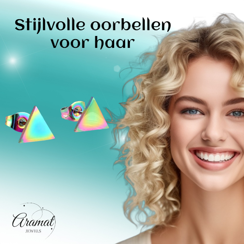 Stalen Oorbellen Driehoek Multikleur – 7mm