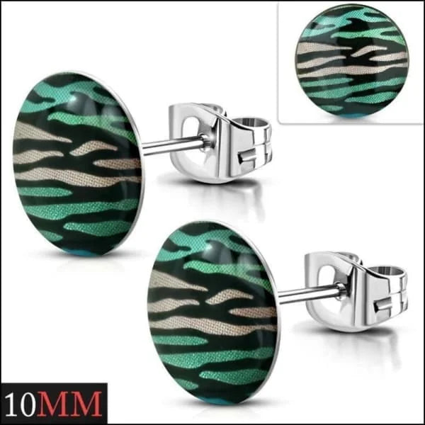 Groene zebraprint ronde oorbellen