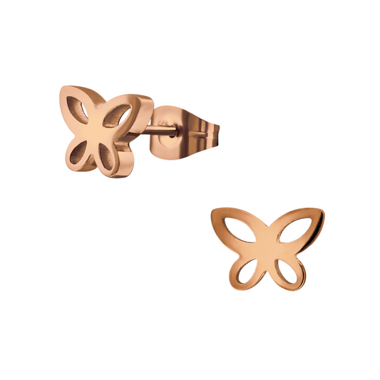 Butterfly stud earrings rose gold – 7x9mm open design