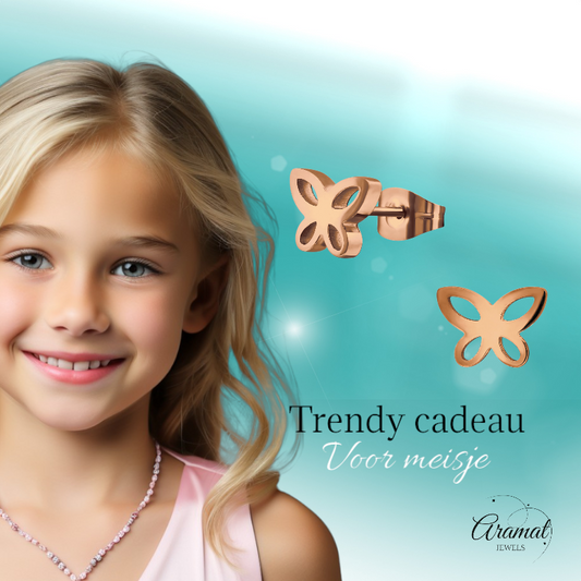 Butterfly stud earrings rose gold – 7x9mm open design