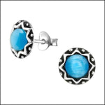 Sterling zilver en turquoise blauwe steen oorbellen