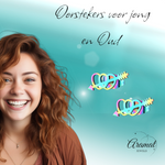 Dubbele regenboog hartjes oorstekers – 10x5mm RVS