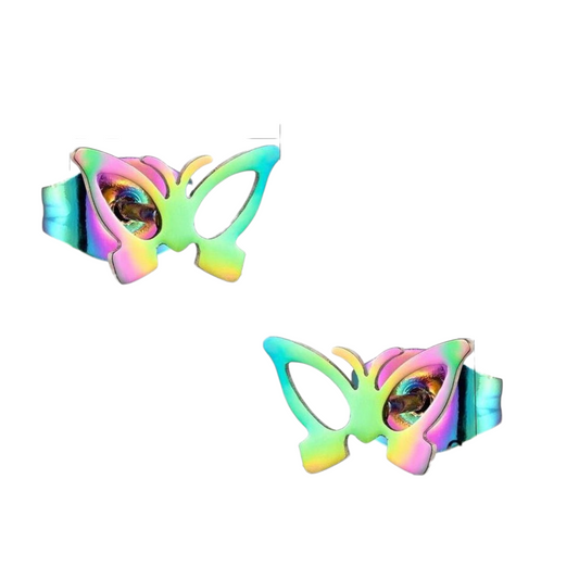Butterfly stud earrings multi-coloured steel – 6x10mm open