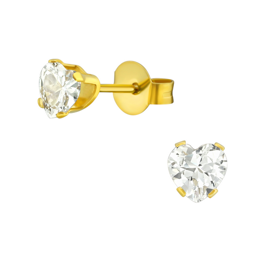 Zirconia Heart Earrings Gold Color – 5mm