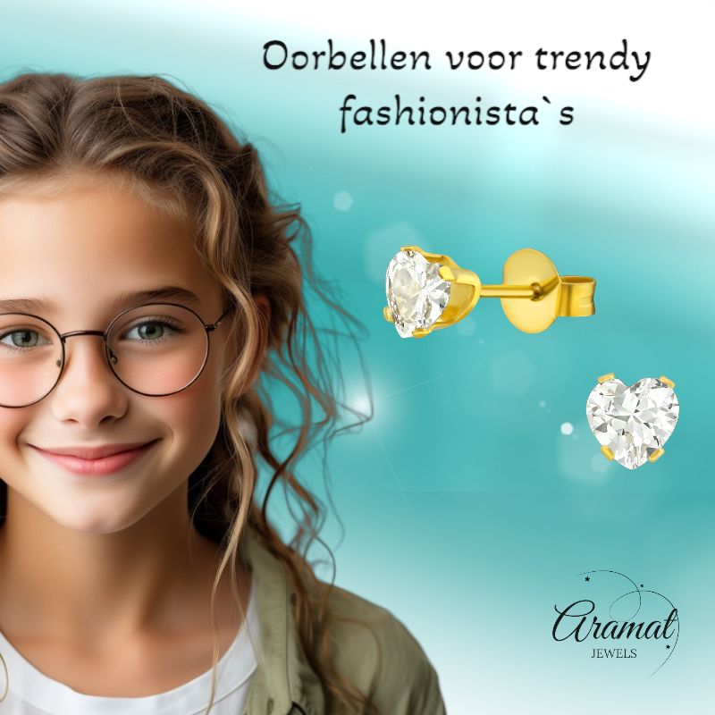 Zirkonia Hart Oorbellen Goudkleur – 5mm