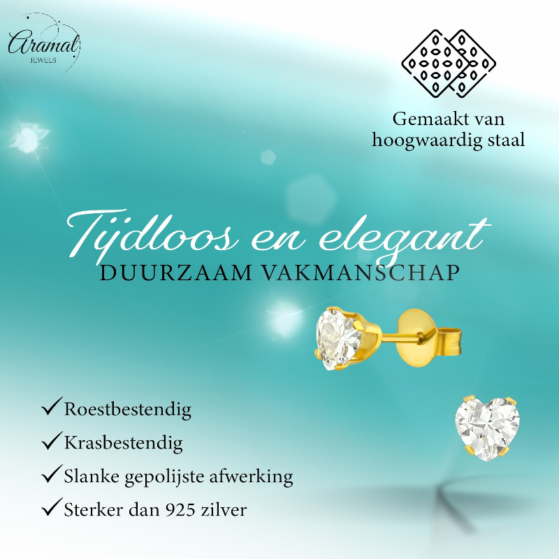 Zirkonia Hart Oorbellen Goudkleur – 5mm