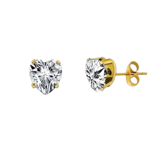 Zirconia Heart Earrings Gold Color – 6mm