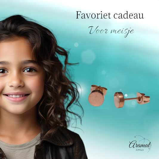 Rose-colored Round Ear Studs Stainless Steel 6mm