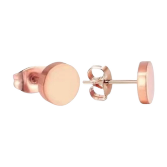 Rose-colored Round Ear Studs Stainless Steel 8mm